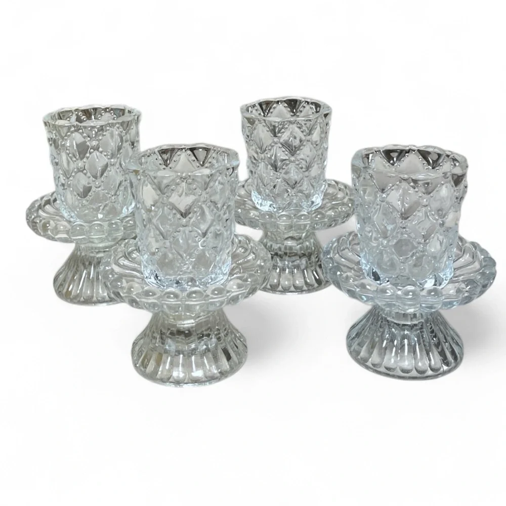 Set of 4 Retired Vintage PartyLite Quilted Pattern Crystal Candle Holders P9246 - Picture 8 of 11